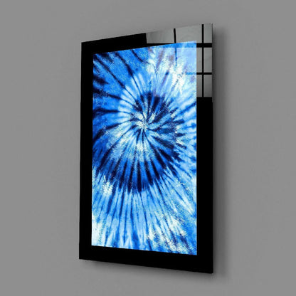 Stunning blue tie-dye glass wall art in modern black frame