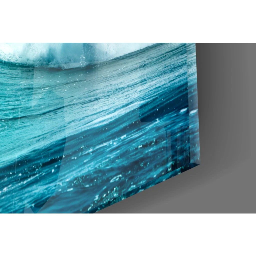 Stunning blue ocean wave canvas wall art with textured foam
