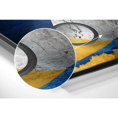 Stunning blue yellow abstract rug on brushed aluminium dibond