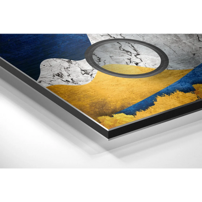 Stunning blue yellow abstract art print on brushed aluminium dibond