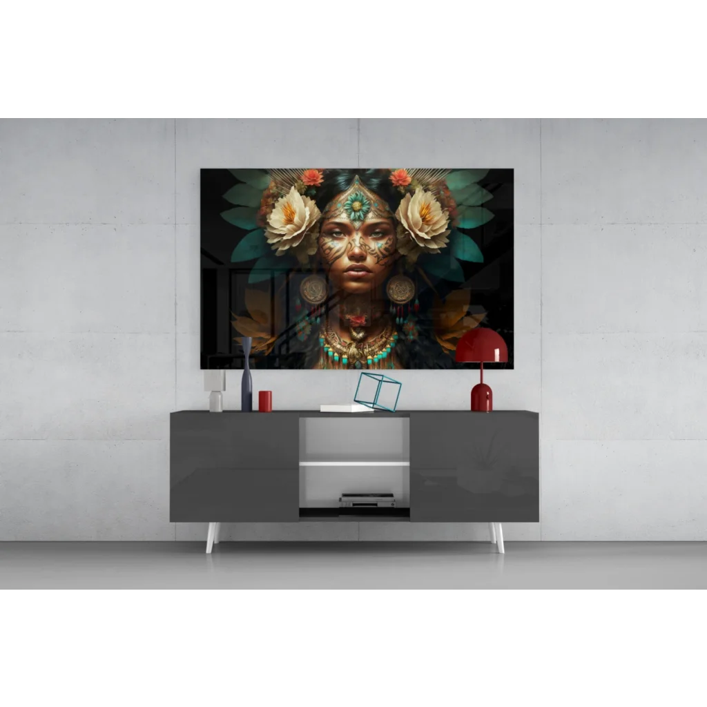 Stunning bohemian goddess wall art with floral patterns on canvas