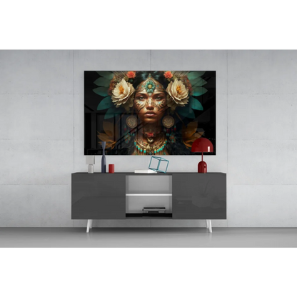 Stunning bohemian goddess wall art with floral patterns on canvas
