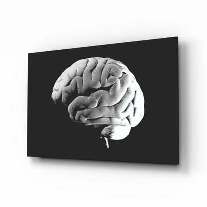 Black canvas wall art with white halftone brain illustration