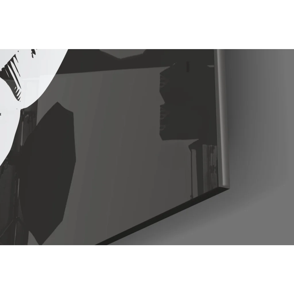 Sleek black-framed glass wall art mirror with distorted reflections