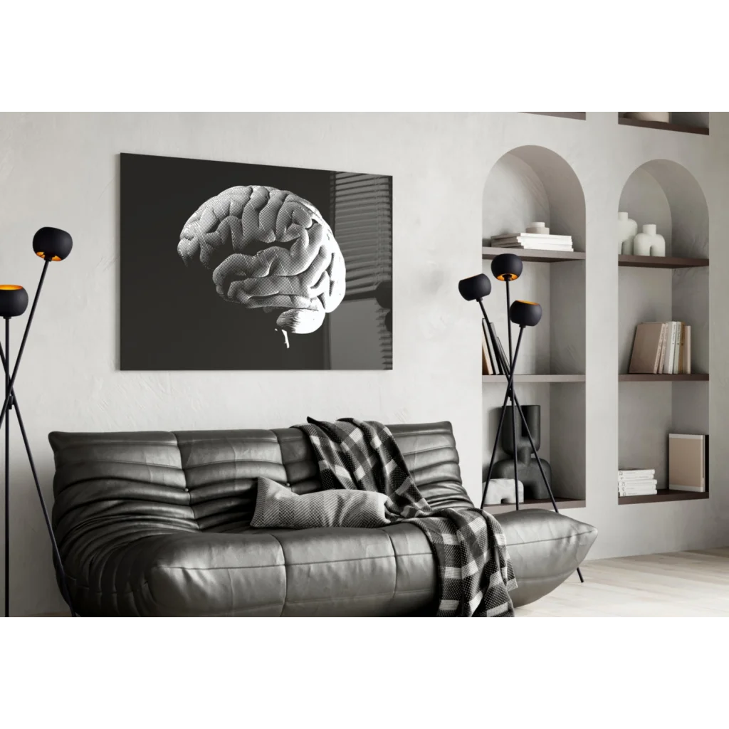 Black-and-white brain anatomy canvas wall art print