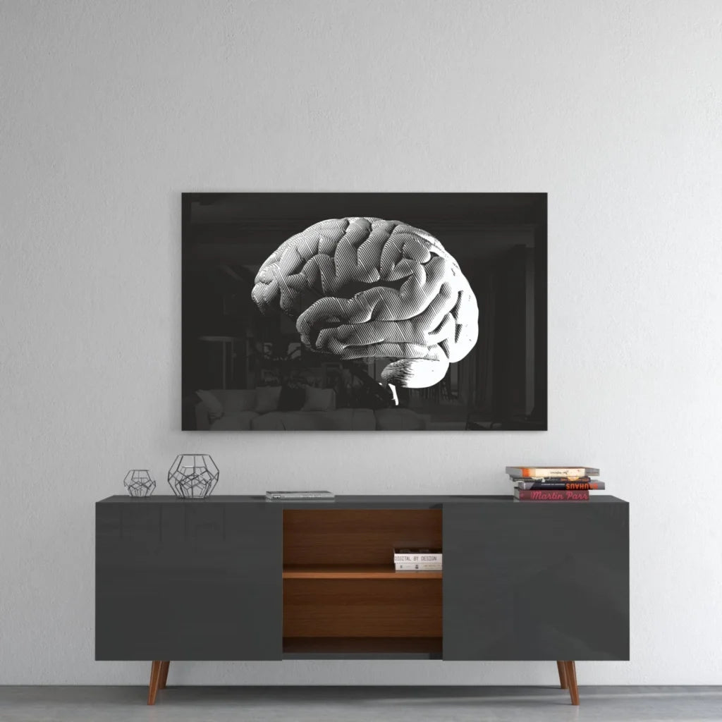 Black and white halftone brain canvas wall art print