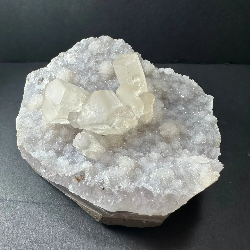 Stunning Brazilian druzy calcite cluster in agate geode