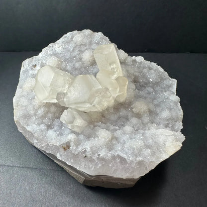 Stunning Brazilian druzy calcite cluster in agate geode