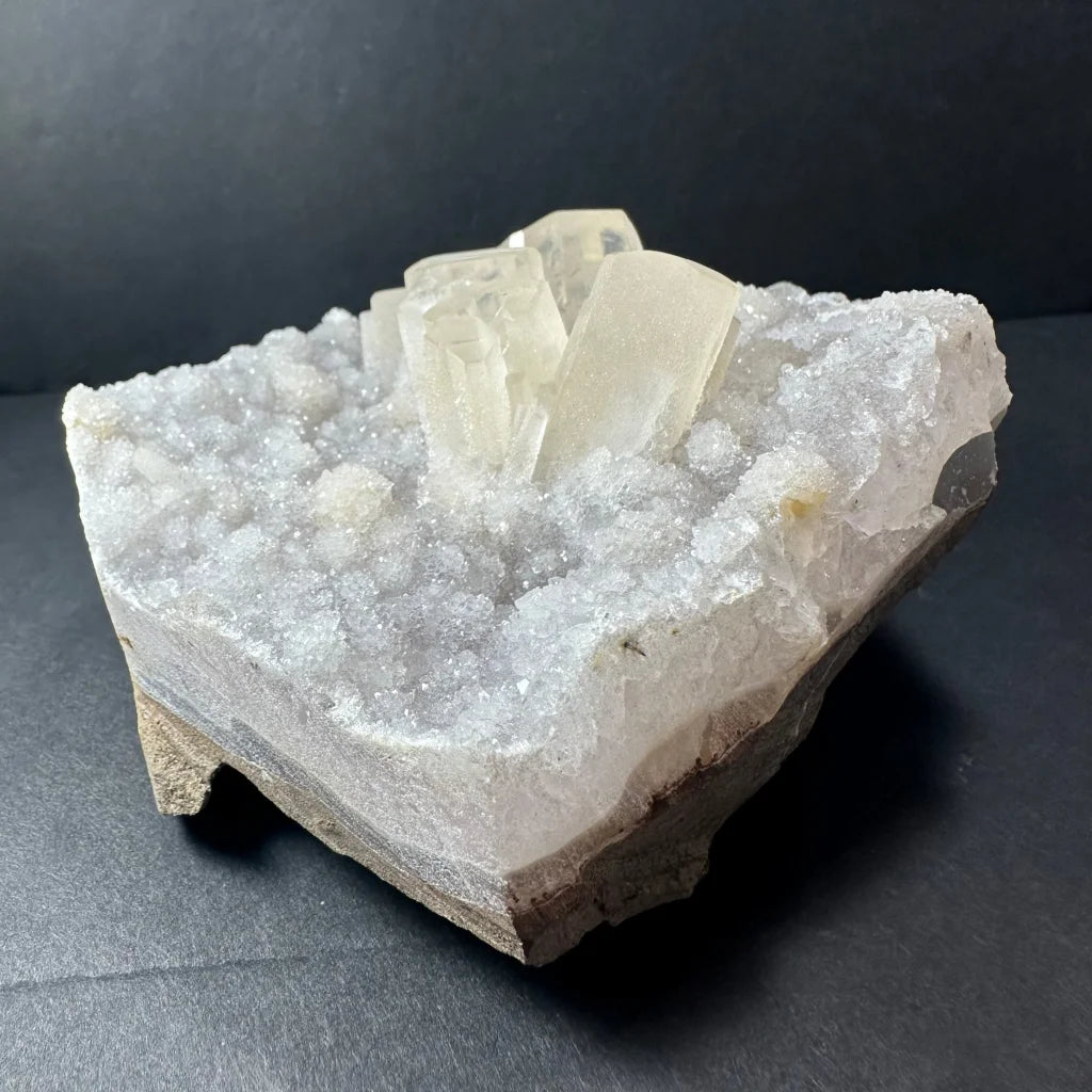 Stunning Brazilian druzy calcite cluster on agate geode