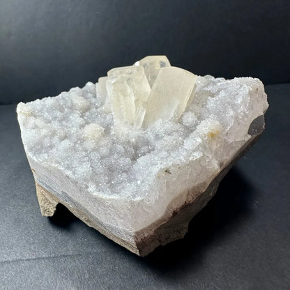 Stunning Brazilian druzy calcite cluster on agate geode