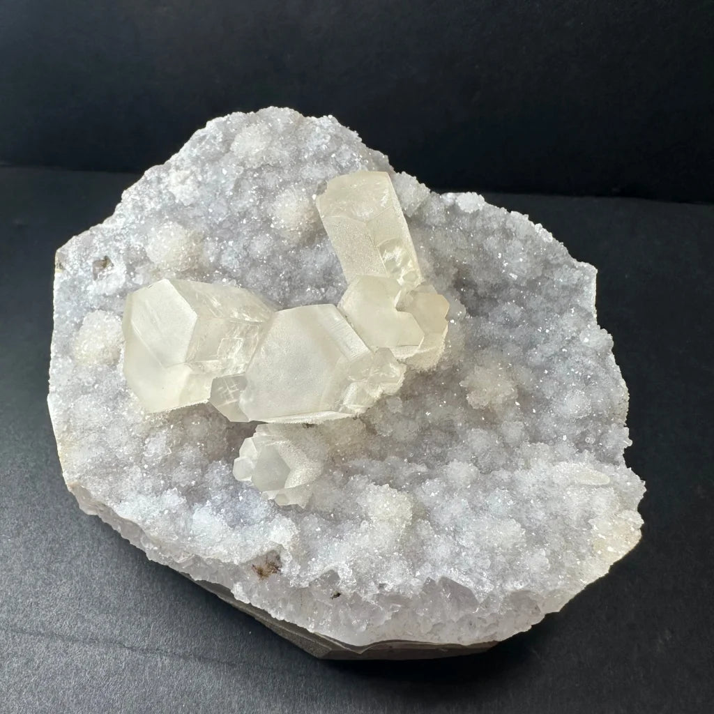 Stunning Brazilian druzy calcite cluster on agate geode