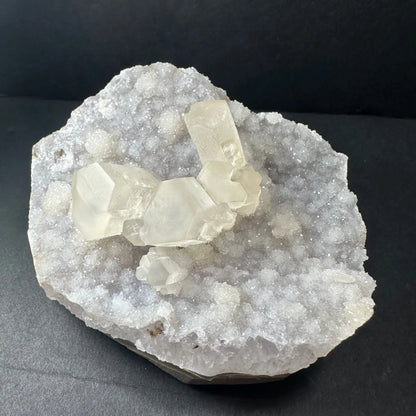 Stunning Brazilian druzy calcite cluster on agate geode