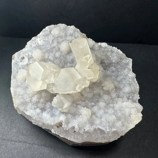 Stunning Brazilian druzy calcite cluster on agate geode