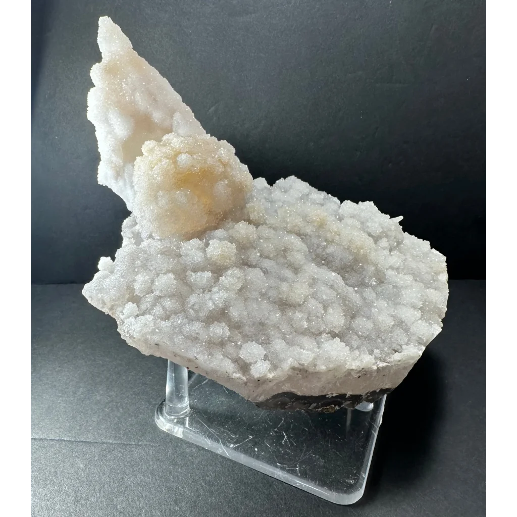 Stunning Brazilian druzy calcite cluster on agate base with amber inclusion