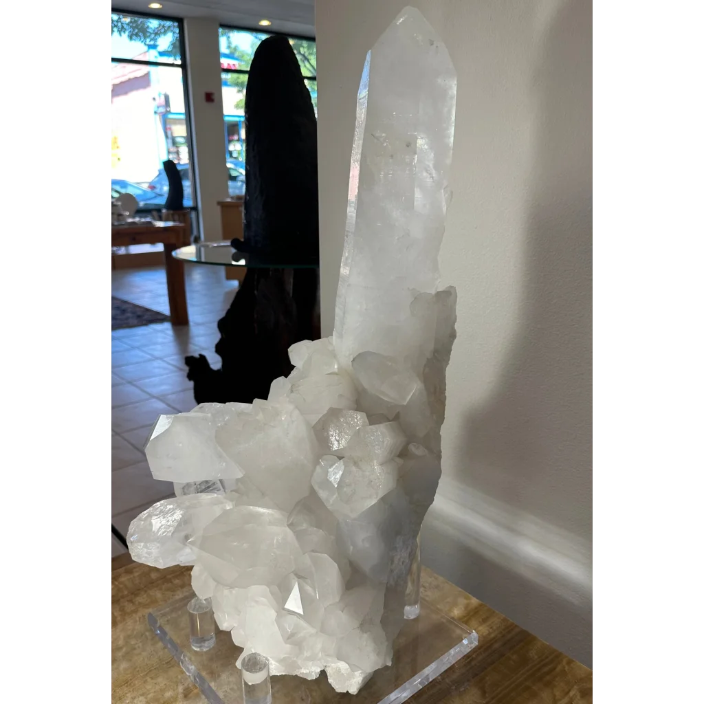 Stunning Brazilian quartz crystal tower on acrylic stand