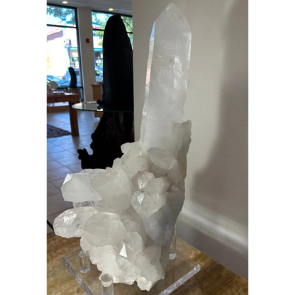 Stunning Brazilian quartz crystal tower on acrylic stand