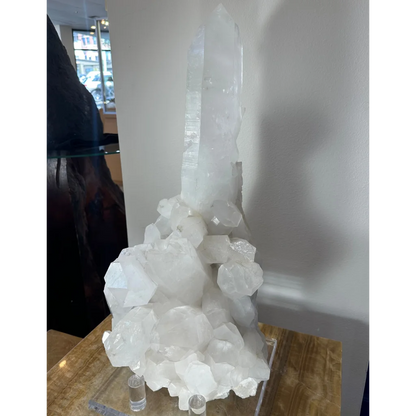Stunning Brazilian quartz crystal tower on acrylic stand