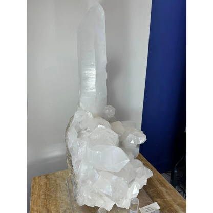 Stunning Brazilian quartz crystal tower cluster on acrylic stand