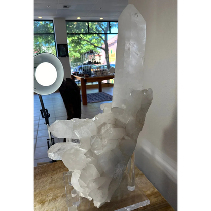 Stunning Brazilian quartz crystal tower on acrylic stand