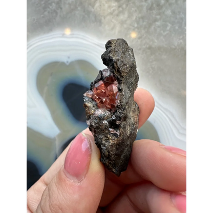 Stunning Brazilian Rhodochrosite crystal cluster on dark matrix