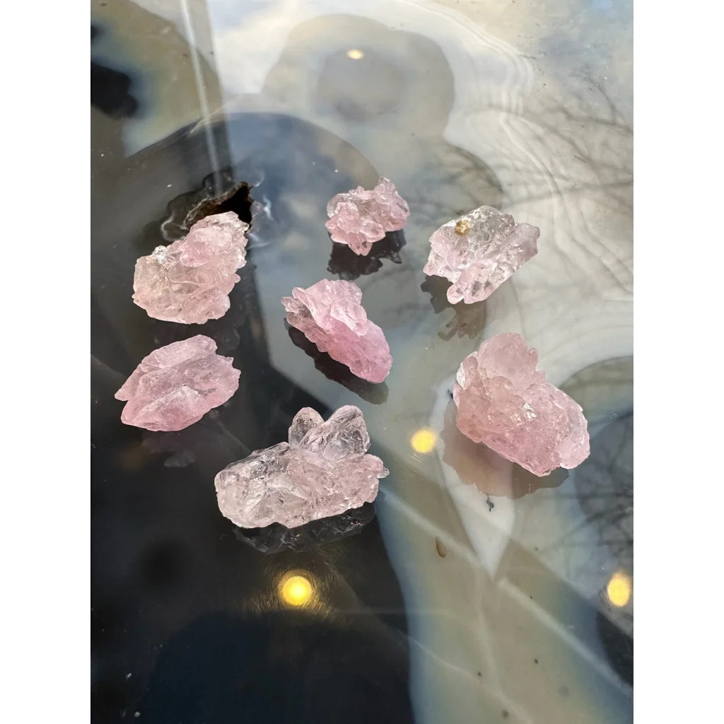 Stunning Brazilian rose quartz crystal cluster with pink and clear rough facets