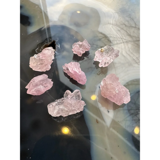 Stunning Brazilian rose quartz crystal cluster with pink and clear rough facets