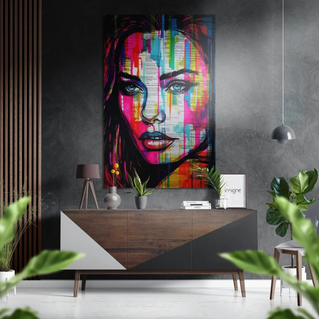 Stunning brushed aluminium dibond abstract art print with colorful geometric patterns