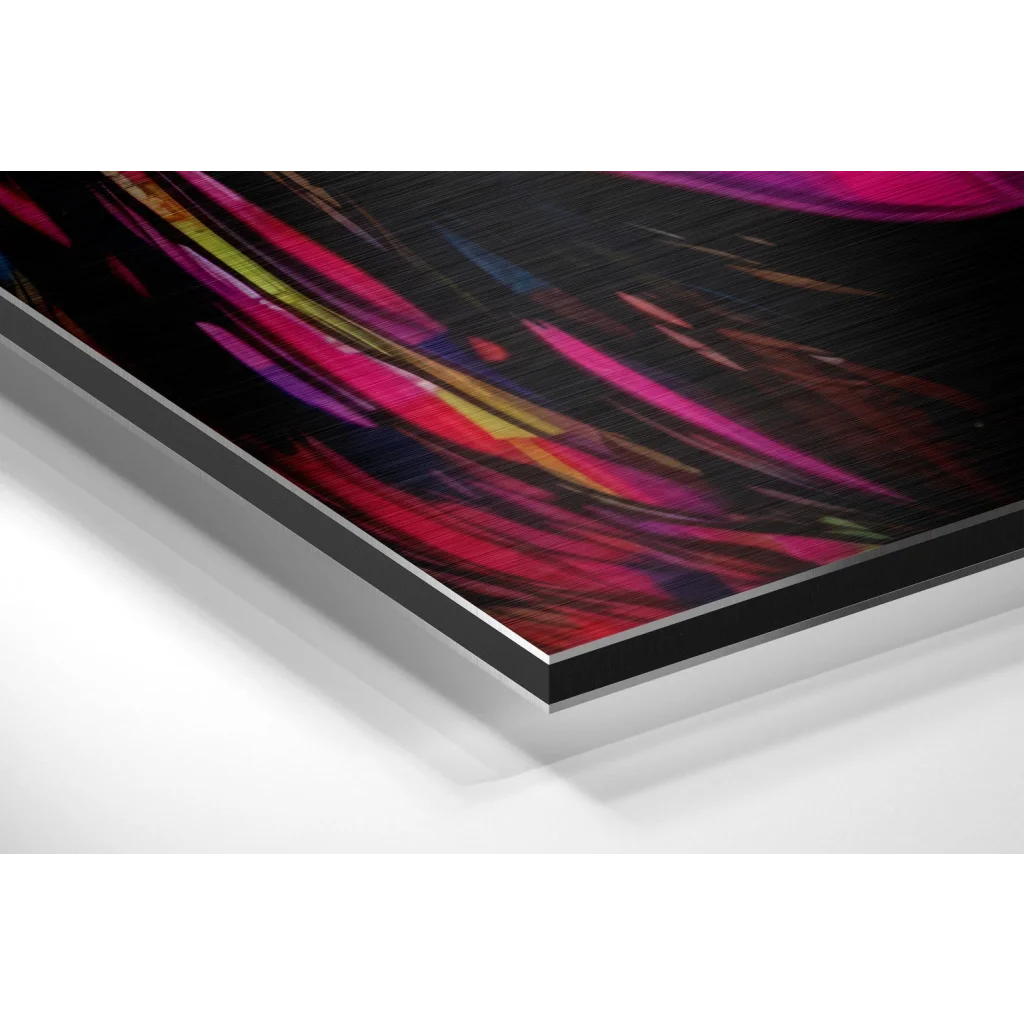Glass Wall Art Black and pink abstract art on brushed aluminium Dibond print