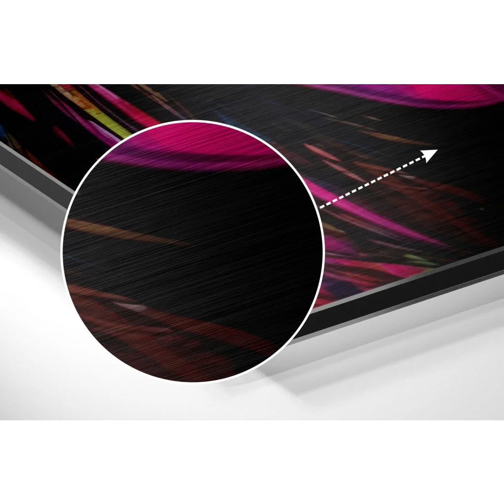 glass wall art Black textured laptop skin with magenta yellow accents on brushed aluminium dibond for HP Pavilion x360 14-dw0xxx