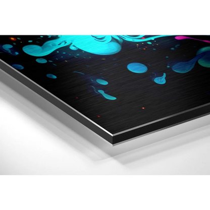 Black and teal abstract art on brushed aluminium dibond canvas