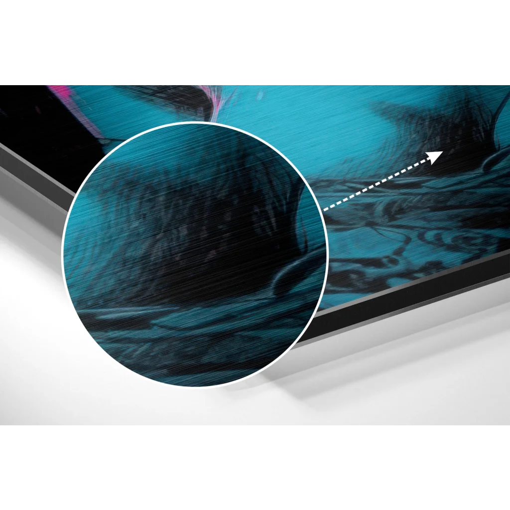 Teal and black abstract art on brushed aluminium Dibond print