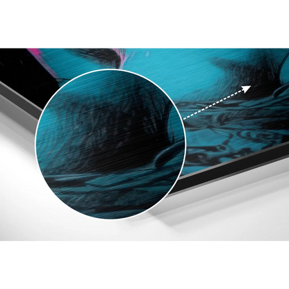Teal and black abstract art on brushed aluminium Dibond print
