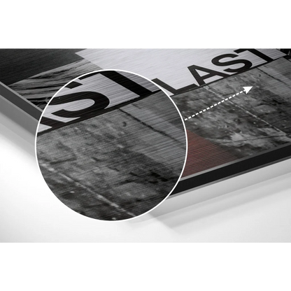 Black and white abstract art print on brushed aluminium dibond