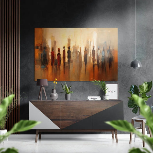 Modern abstract art on brushed aluminium dibond in orange brown tones