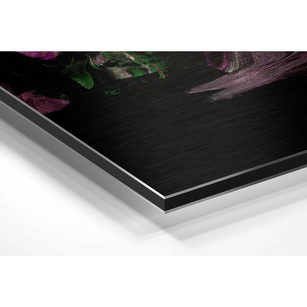 Glass Wall Art Stunning black floral brushed aluminium dibond art print in silver frame