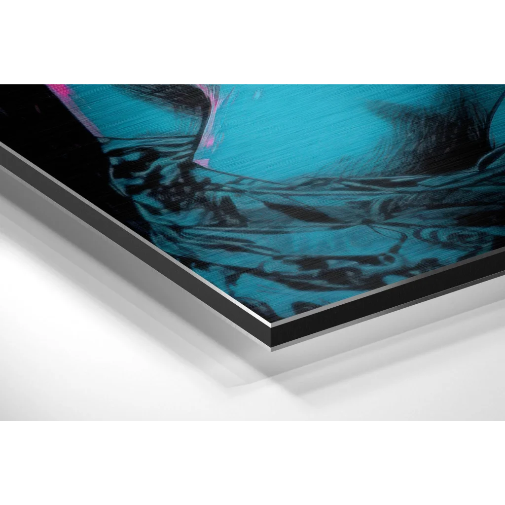 Vibrant turquoise abstract art on brushed aluminium dibond print