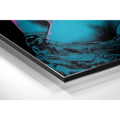 Vibrant turquoise abstract art on brushed aluminium dibond print