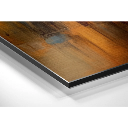 Stunning brushed aluminium dibond art print on wooden floor with metal trim
