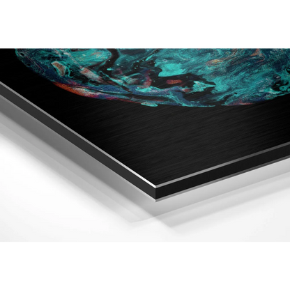 Green and black abstract art on brushed aluminium dibond print