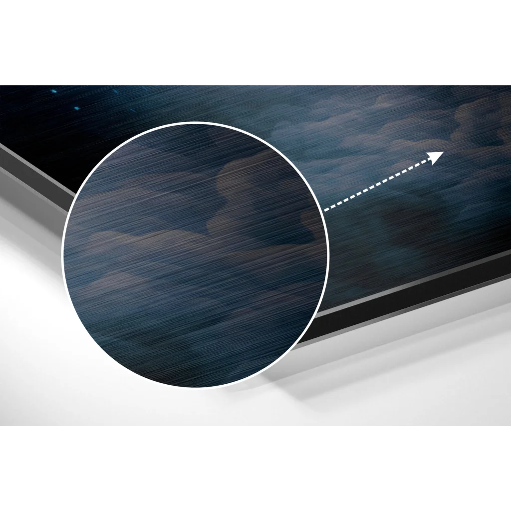 glass wall art Vibrant Samsung QLED TV on brushed aluminium Dibond art print