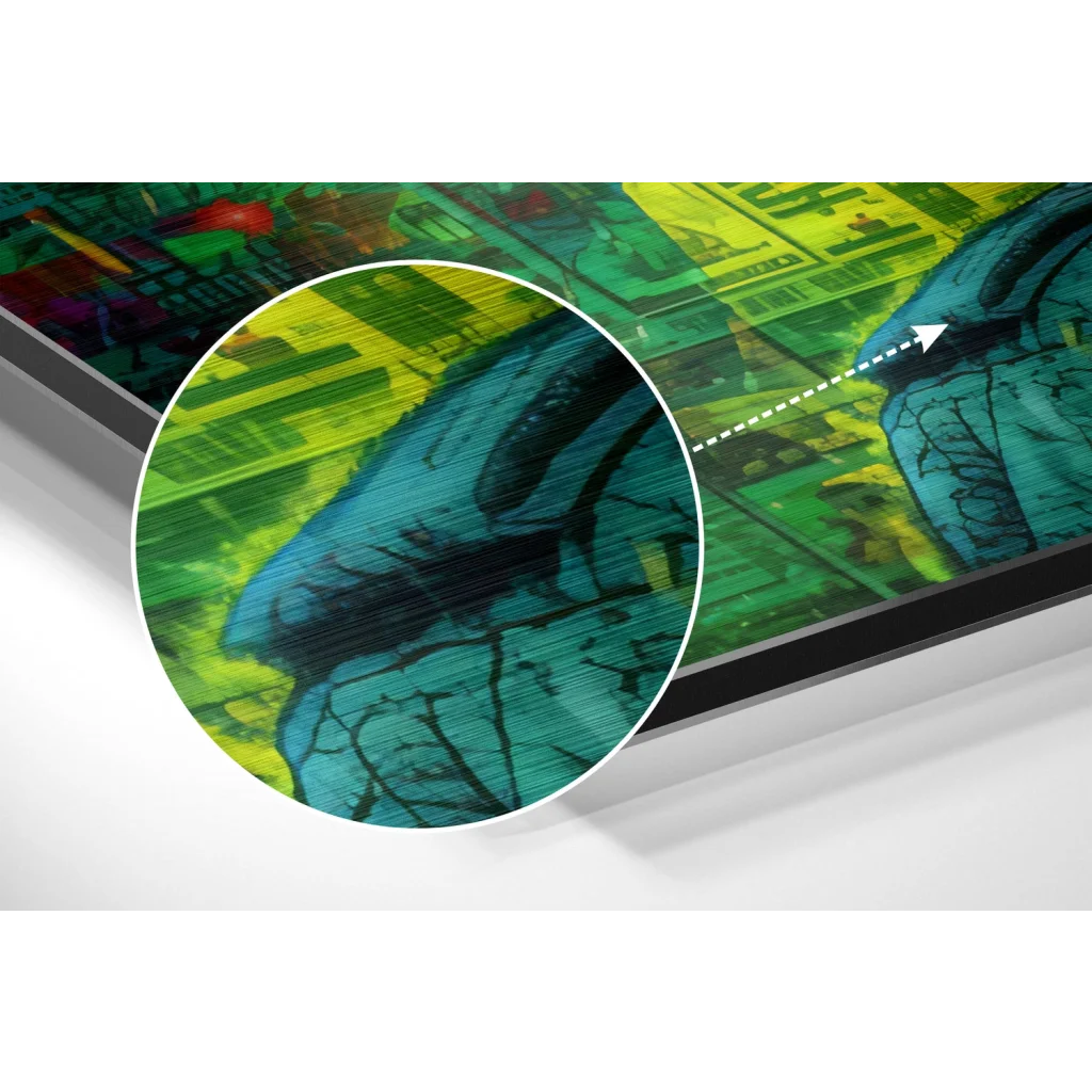 glass wall art Blue and green abstract art on brushed aluminium dibond canvas