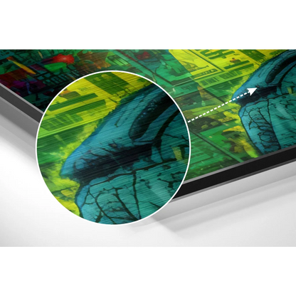 Blue and green abstract art on brushed aluminium dibond canvas