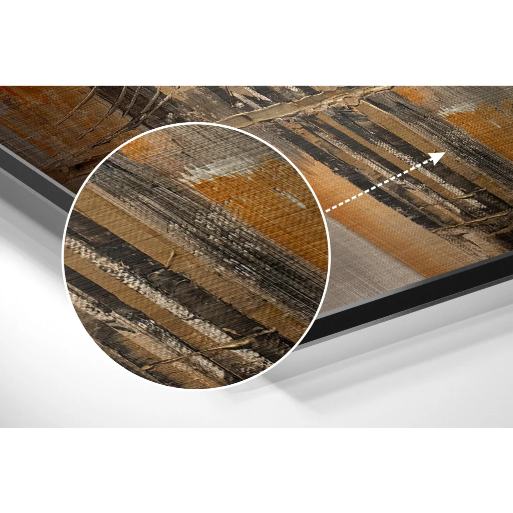 Brown beige striped wool rug on brushed aluminium dibond art