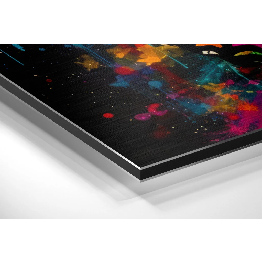 Glass Wall Art Vibrant butterfly paint splatter on brushed aluminium dibond print