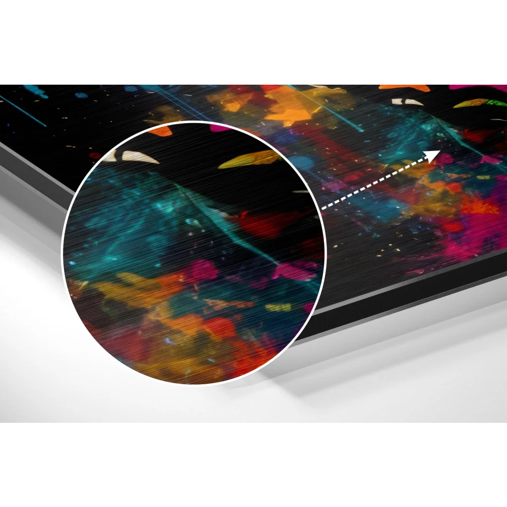 Vibrant abstract butterfly art on brushed aluminium dibond print