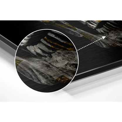 Black and white abstract skull art print on brushed aluminium dibond