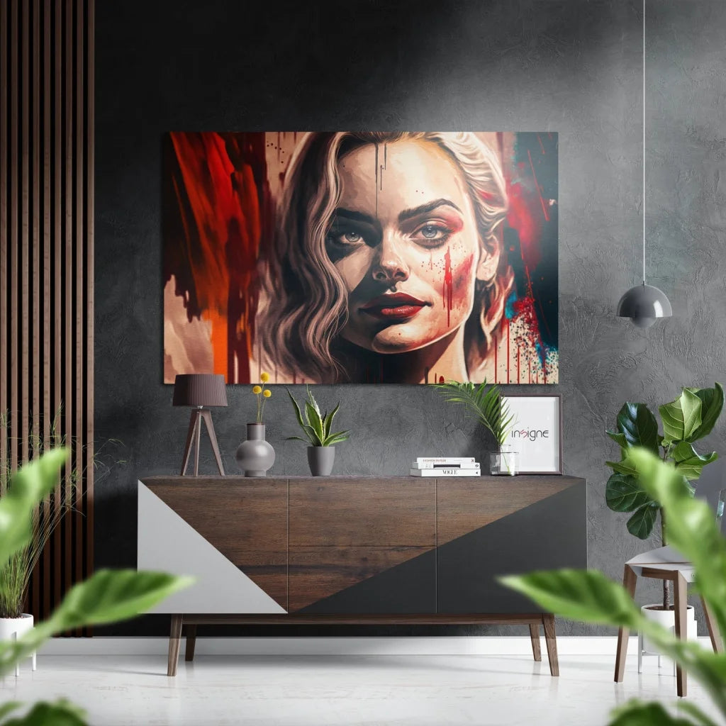 Stunning brushed aluminium dibond abstract wall art print of blonde woman