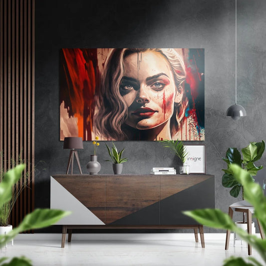 Stunning brushed aluminium dibond abstract wall art print of blonde woman