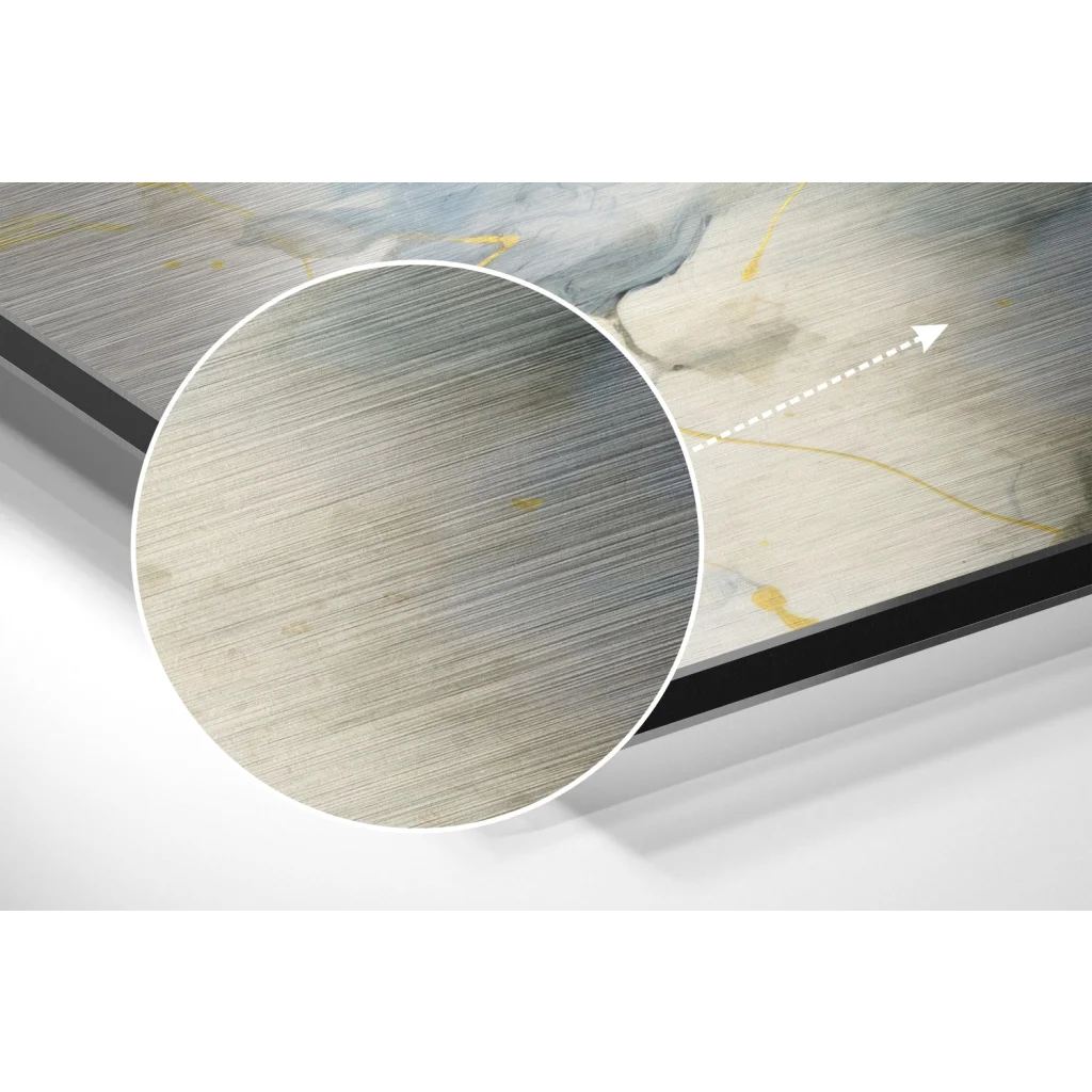 glass wall art Stunning brushed aluminium dibond wall art in gray frame with gold accents