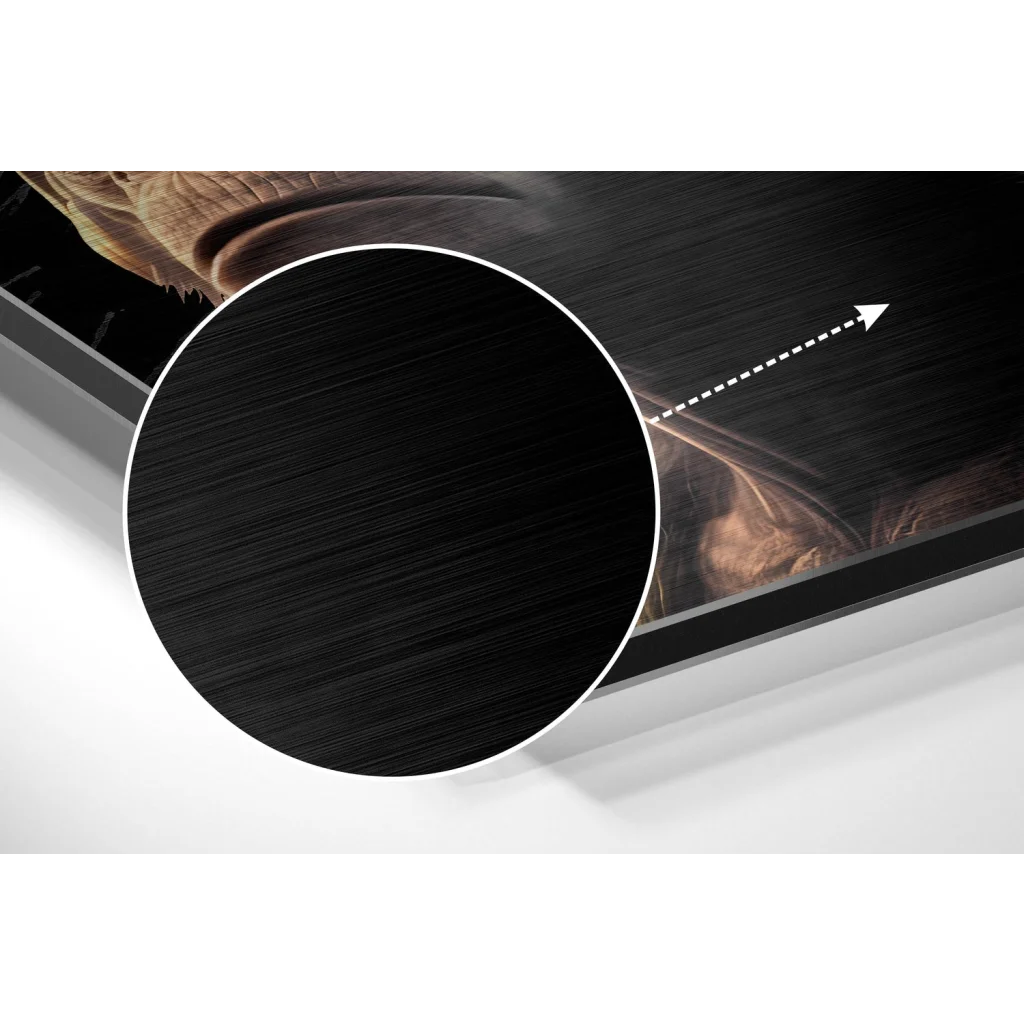 Sleek black brushed aluminium dibond animal art print in modern frame